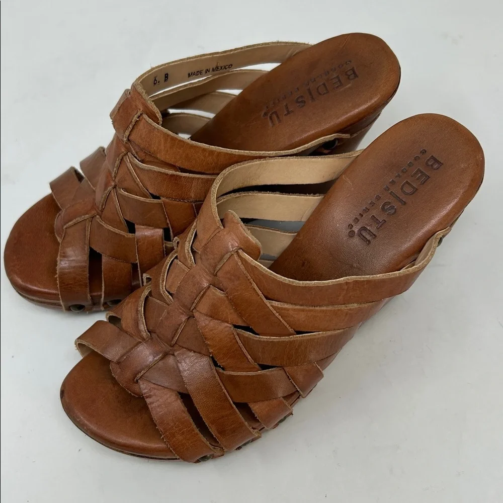 Bed Stu Gina II Leather Wedge Sandals Shoes Size 6 - Picture 6 of 8